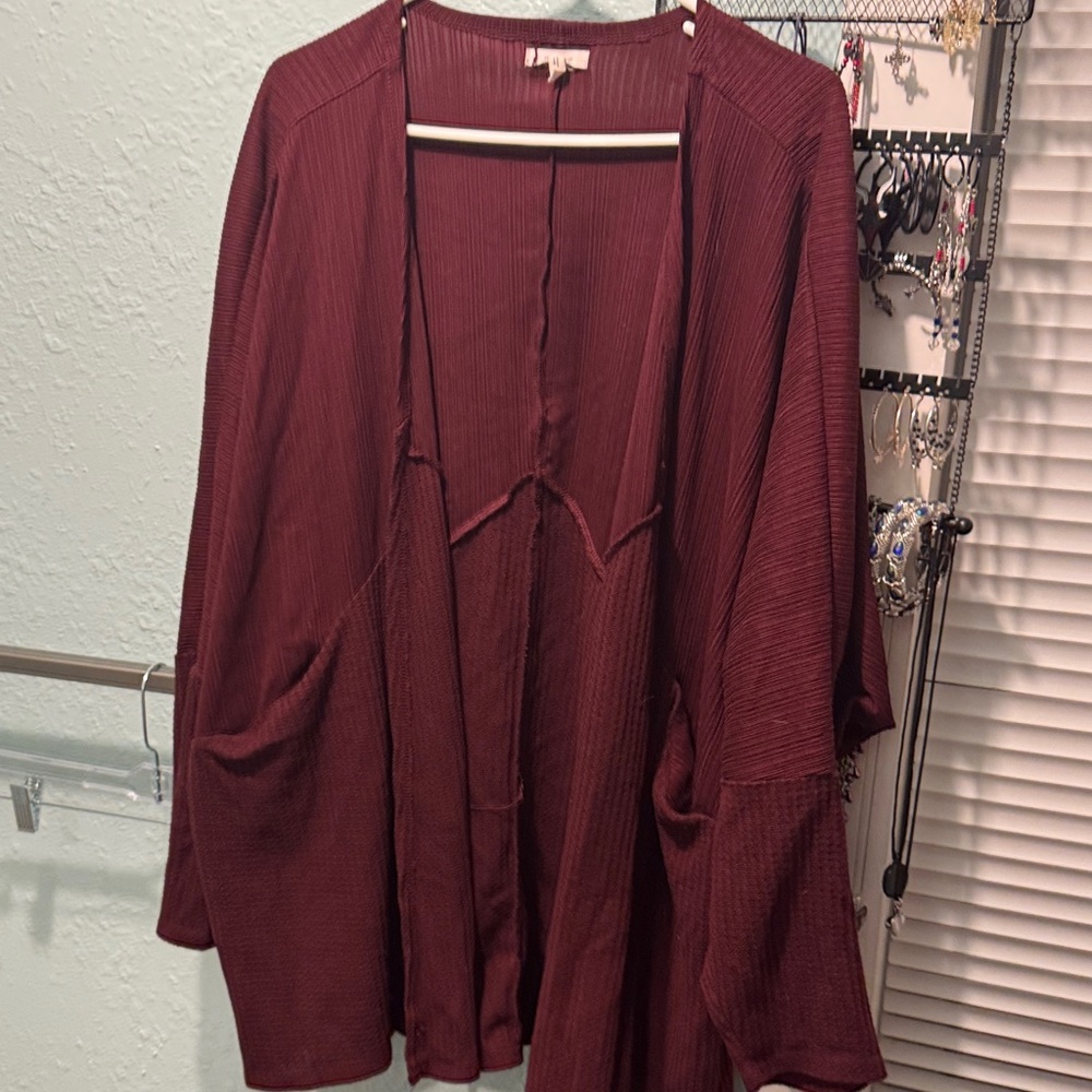 Maurices Deep Red Ribbed Cardigan